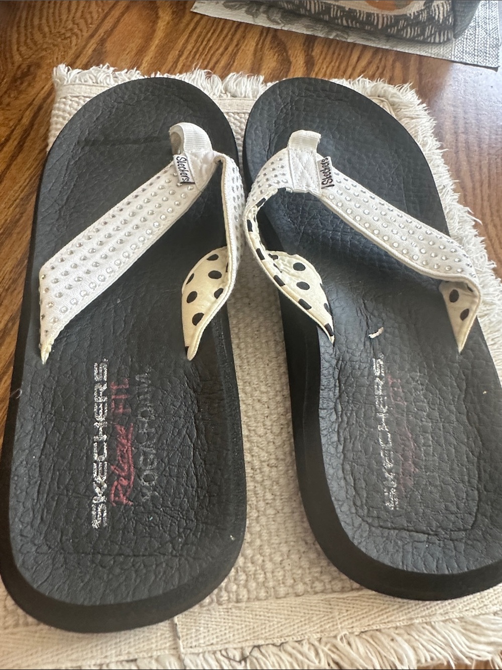 Skechers Black Footbed Flip Sandals with White Studded Straps